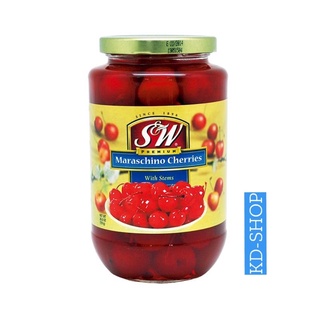 เอสแอนด์ดับบลิว S&amp;W เชอร์รี่ในน้ำเชื่อม แบบมีก้าน Maraschino Cherries ขนาด 26.5 ออนซ์ สินค้าใหม่ สุดคุ้ม พร้อมส่ง