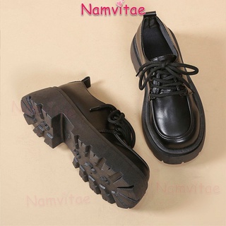 Namvitae รองเท้าหนังแมรี่เจน หัวกลม ส้นหนา ปากลึก ขนาดเล็ก ทนต่อการเสียดสี สําหรับผู้หญิง