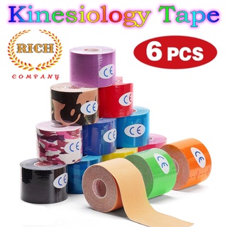 Kinesiology Tape (6 ม้วน) ขนาด 5cm.X5M. เทปบำบัด เทปติดกล้ามเนื้อ เทปพยุงกล้ามเนื้อ เทปยืดหยุ่น