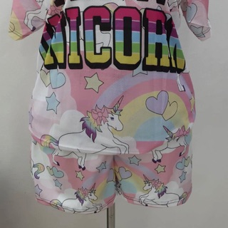 เซทเสื้อยืด &amp; กางเกงขาสั้นพิมพ์ลายทั้งตัวลายUnicorn
