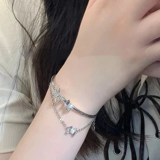 อารมณ์ สร้อยข้อมือผีเสื้อ / คลาสสิก โซ่คู่ พู่ สายรัดข้อมือ / เงิน หรูหรา งานแต่งงาน กําไลเปิด