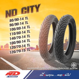 ยางมอเตอร์ไซค์ ND Rubber ลาย City ขอบ 14-15 TL (ไม่ใช้ยางใน)