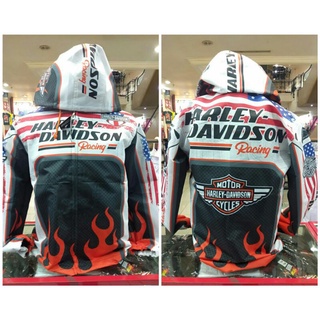 เสื้อแจ็กเก็ต มีฮู้ด ลาย Harley Davidson Racing Jacket Bar and Shield Touring