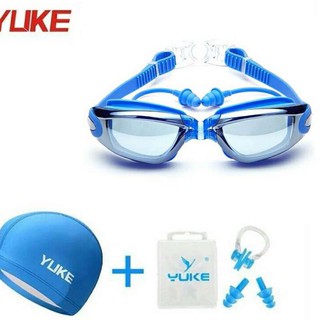 ﻿Swim Goggles + Swim Cap + Case + Nose Clip + Ear Plugs Swimming Goggles Waterproof Mirrored