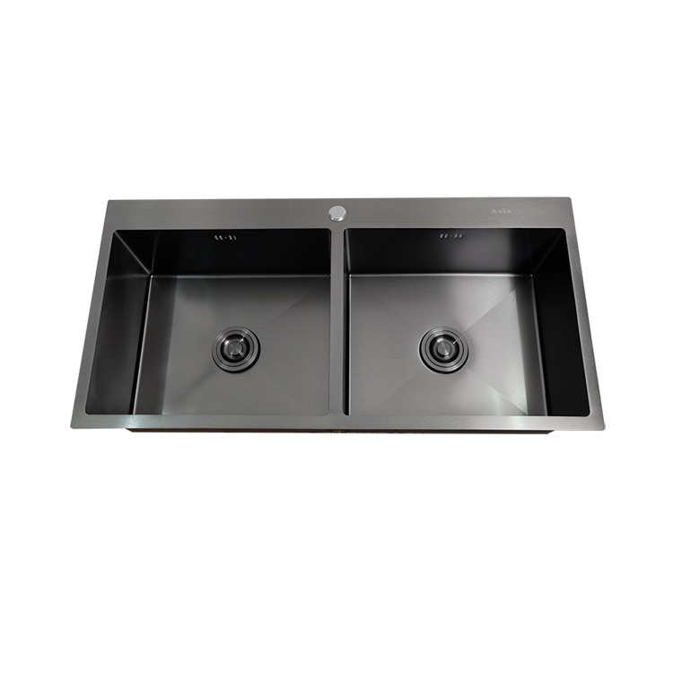 อ่างล้างจานสแตนเลสหลุมเหลี่ยมเคลือบนาโนสีดำ AXIA รุ่น MIDNIGHT 4646