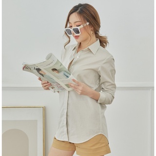 Weerin basic shirt เสื้อเชิ้ต แขนยาว กระดุมซ่อน สีขาว สีเบจ