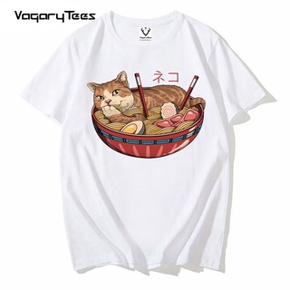 [100% Cotton] เสื้อยืดแขนสั้นลําลอง พิมพ์ลายแมว Neko Ramen desgin สไตล์วินเทจ สําหรับผู้ชาย และผู้หญิง