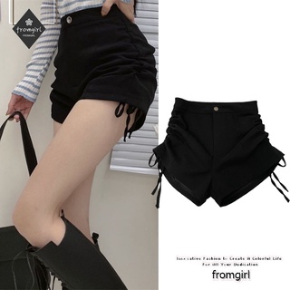 Black super shorts ผู้หญิงฤดูร้อนบางส่วนเอวสูง slimming กีฬาสาวร้อน drawstring กางเกงขาสั้นลำลอง