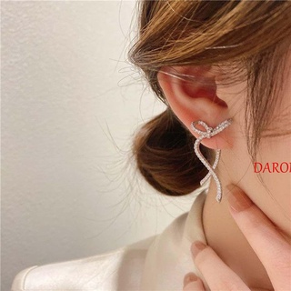 Daron ต่างหูโบว์ เพทาย เรขาคณิต ผู้หญิง ริบบิ้นโบ สีเงิน เพชรเทียม ต่างหูคริสตัล ผู้หญิง