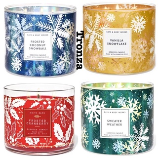 เทียนหอม 3 ไส้  Bath &amp; Body Works vanilla snowflake,sweater weathe, frosted coconut snow,frosted cranberry 3 Wick Candle