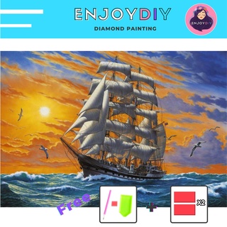 ครอสติสคริสตัล 5d diy diamond painting แบบเม็ด ลายสำเภาล่องทะเล 6  ติดเต็ม เม็ดกลม EnjoyDIY พร้อมส่งจากไทย