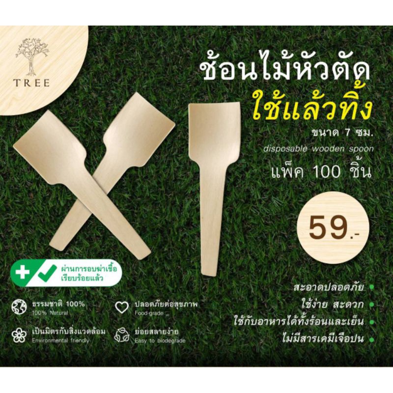 TREE ช้อนไม้ขนาดเล็กแบบใช้แล้วทิ้ง ช้อนไม้ตักไอศกรีม ช้อนขนม ช้อนไม้รักษ์โลกขนาด11ซม.(แพ็ค100ชิ้น)
