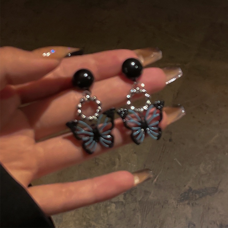 925 Silver Needle Hollow Butterfly Acrylic Earrings Japanese and Korean ...