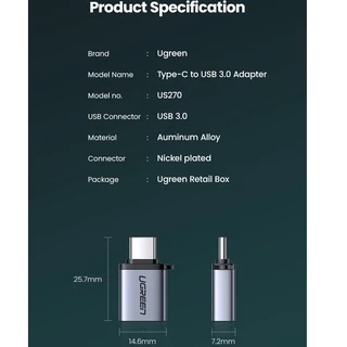 Ugreen อะแดปเตอร์ USB 3.1 Type C เป็น USB 3.0 USB C OTG สําหรับโทรศัพท์มือถือ