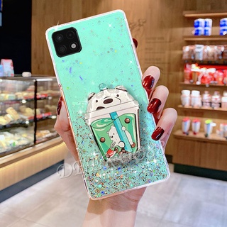 เคส Samsung Galaxy A22 5G 4G Cute Cartoon Bears Quicksand Bracket เคสโทรศัพท์ with Stand Holder Softcase Bling Glitter Back Cover SamsungA22