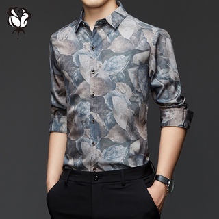 เสื้อเชิ้ตแขนยาวลายดอกไม้สำหรับผู้ชาย