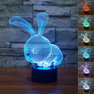 โคมไฟตั้งโต๊ะ LED รูปกระต่ายน่ารัก 3D ไล่โทนสี 7 สี USB