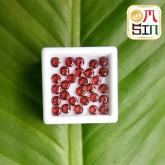 A110 เฉลี่ย 4 มิล กลม พลอยโกเมน สีแดง Garnet Natural ก้นเพชร พลอยดิบ ไม่เผา ธรรมชาติแท้ 100%