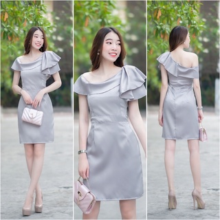 hbstation.shop เสื้อผ้าผู้หญิง ชุดเดรสออกงาน สีเทา พร้อมส่ง