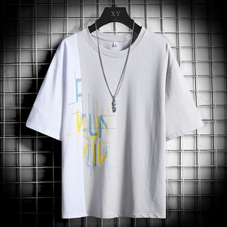 ♠□℗HongKong style short-sleeve t-shirt Men s summer Loose fashion hip-hop half-sleeve top clothes Korean ins wild clot