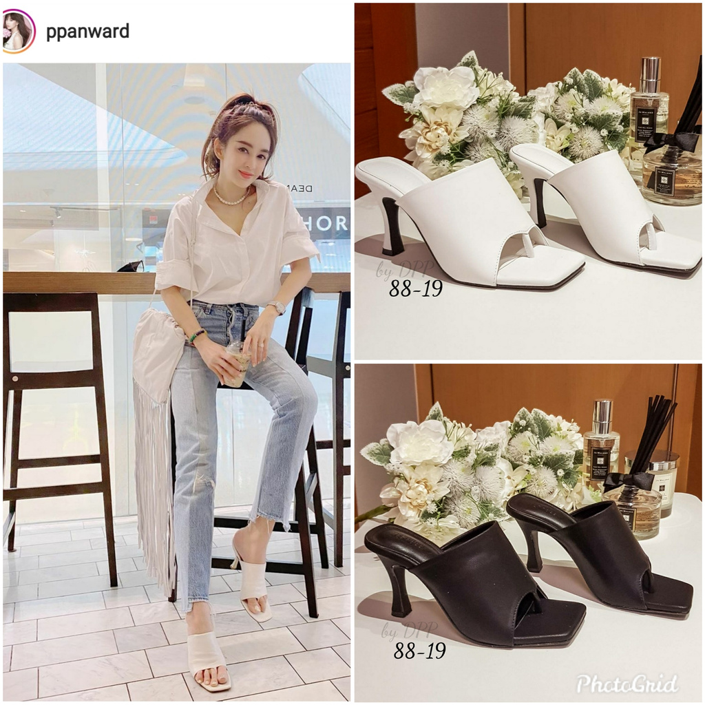 *ขนาดปกติ สั่งซื้อตรงไซส์* MILKMEshoes รองเท้าส้นสูงแบบสวม หนังนิ่ม ทรงสวยมาก ส้นสูง3.5นิ้ว เข้าได้กับทุกลุค ใส่ออกมาสวย