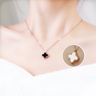 สร้อยคอสแตนเลสแท้ ใส่ได้ทั้ง2ด้าน ลายใบโคลเวอร์ สร้อยพร้อมจี้โคลเวอร์ ไม่ลอกไม่ดำ