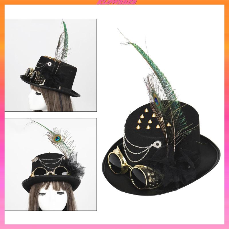 Victorian Steampunk Top Hat with Goggles Feather Classic for Adult Dress up #6