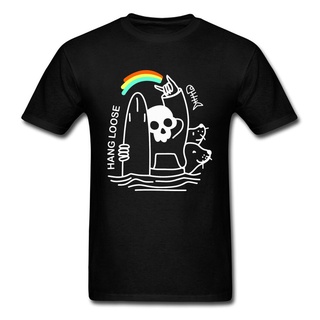 เสื้อยืดผ้าฝ้ายพิมพ์ลาย เสื้อยืด ทรงหลวม พิมพ์ลายกะโหลก Death Surfer Skull สีรุ้ง 100% สําหรับผู้ชาย