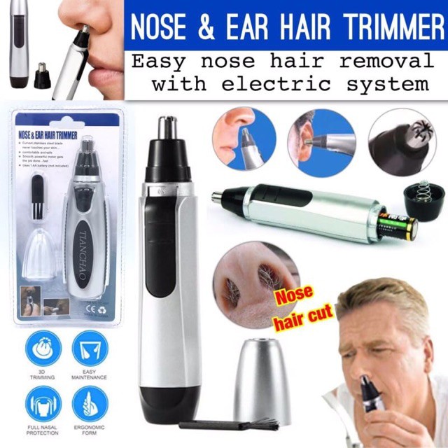 Nose &amp; Ear Hair Trimmer ที่ตัดขนจมูกไฟฟ้า เครื่องตัดขนจมูก กรรไกรตัดจนจมูก และขนหู ที่ตัดขนหู สวิทซ์เปิด ปิดในตัว