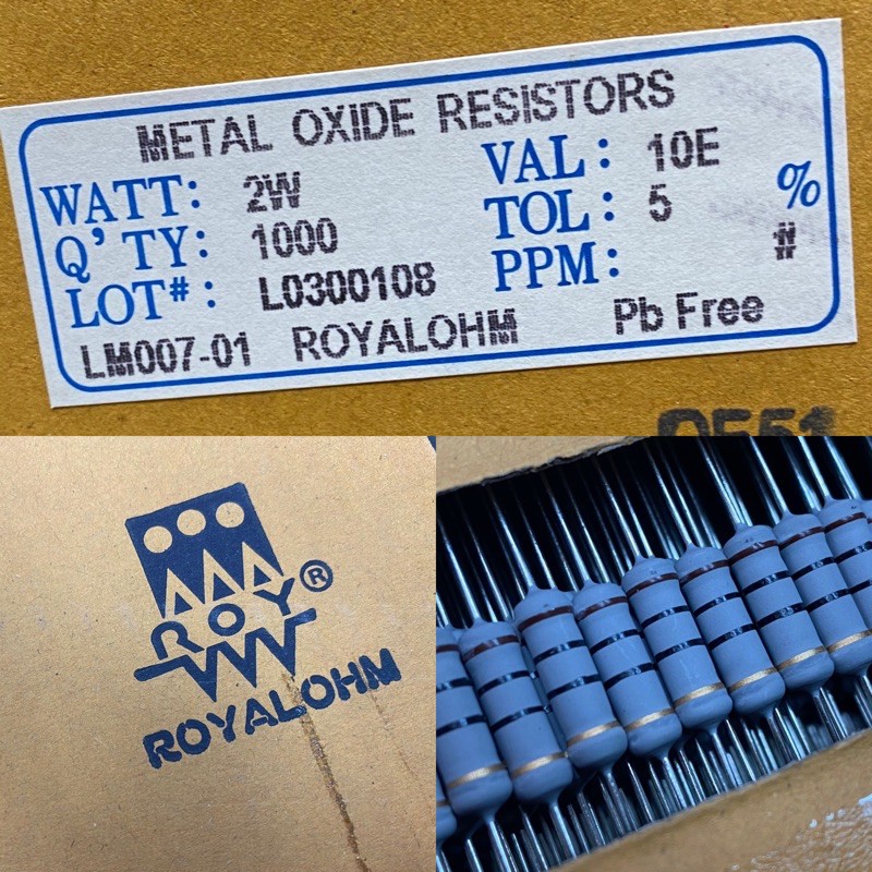 (จำนวน 20 ตัว) Resistor ตัวต้านทาน R 2W 5% 10E สีเทา ยี่ห้อ Royal Ohm