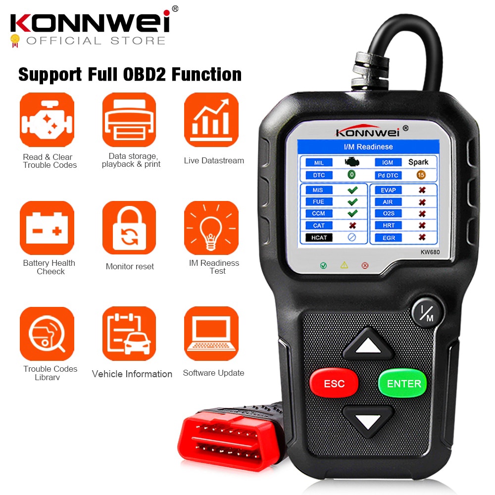 2021 คุณภาพสูงOBD2 เครื่องสแกนเนอร์วินิจฉัยรถยนต์KONWEI KW680s Full OBD2 ฟังก์ชั่นOBD 2 เครื่องสแกนเ