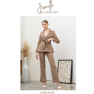 Jamille Blazer Set - เซตสูท 3 ชิ้น เสื้อสูท+กางเกงขายาว+สายคาดเอว (น้ำตาล)