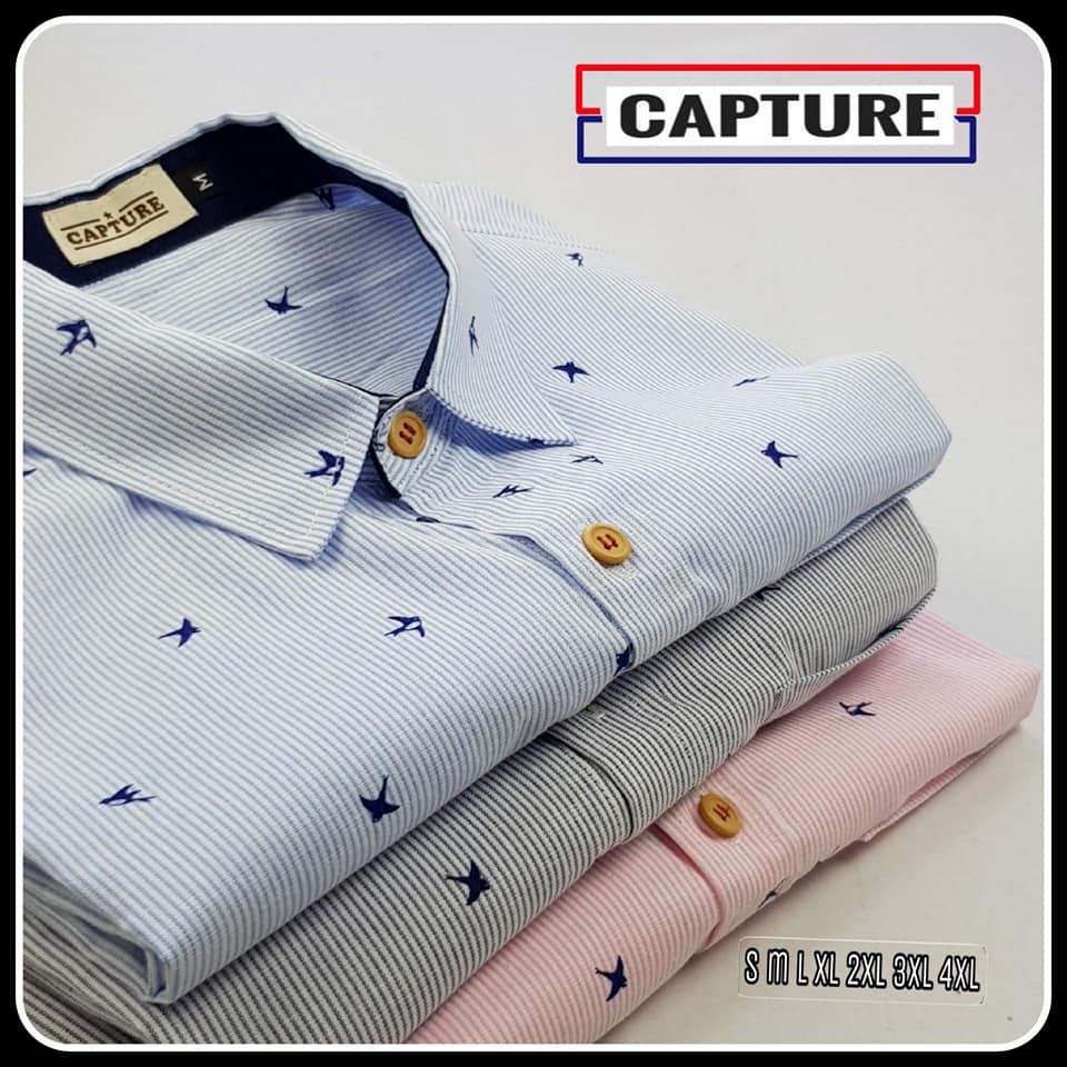 เสื้อเชิ้ตชาย คอปก ผ้า Oxford ลายนกนางแอ่น มีไซส์ถึง 4XL