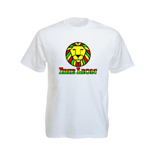คอลูกเรือเสื้อยืดฤดูร้อนhotเสื้อยืดราสต้าTee-Shirt Green Yellow Red Irie Lion เสื้อยืดคอกลมสีขาวสกรีนลายหัวสิงโตสีสันสดใ