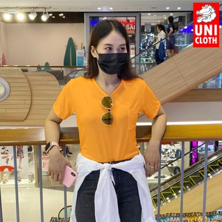 UNICLOTH เสื้อยืดทรงเกาหลี เสื้อยืดผู้หญิง ผ้าเรย่อน ทรงน่ารัก แขนสั้น มีกระเป๋า ใส่แล้วสวยดูดี  สีเหลือง (UN-25YELLOWMU