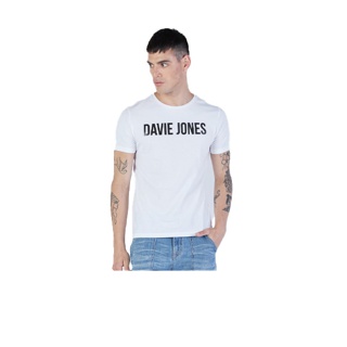 DAVIE JONES เสื้อยืดพิมพ์ลายโลโก้ สีขาว Logo Print T-Shirt in white LG0031WH