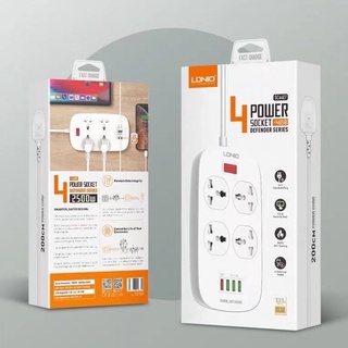 LDNIO SC4407 ปลั๊กพ่วง 4 ช่อง 4 USB Fast charge รองรับถึง 4 universal outlet  2500W สายยาว 2เมตร รับประกันของแท้