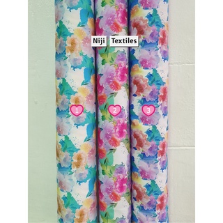 ผ้าคอตตอนซาตินแท้ ผ้าเมตรพิมพ์ดิจิตอล ลายดอกไม้พาสเทล หน้ากว้าง 60" Cotton Satin Fabric - Pastel Colored Flower Design