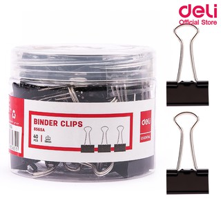 Deli 8565A Binder Clips 19 mm คลิปหนีบกระดาษขนาด 19 mm บรรจุ 40 ชิ้น/กระปุก คลิป คลิปหนีบกระดาษ อุปกรณ์สำนักงาน คลิปดำ