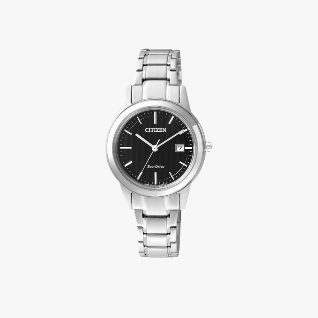 [ประกันร้าน] CITIZEN นาฬิกาข้อมือผู้หญิง รุ่น Eco-Drive Black Dial Silver รุ่น FE1081-59E