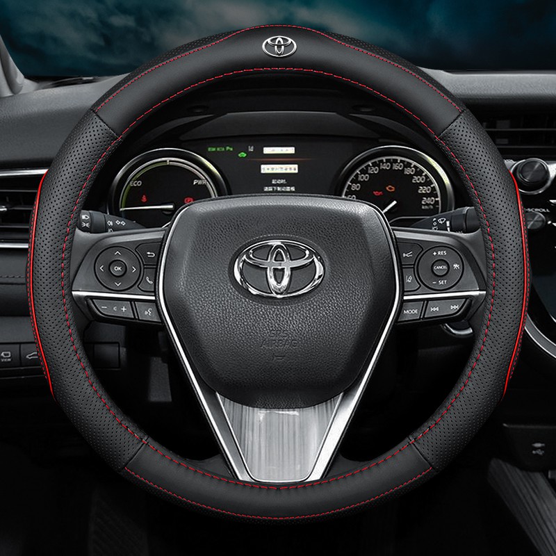 Toyota พวงมาลัยรถหนังลื่น Breathable โลโก้อุปกรณ์เสริม 38 ซม.สําหรับ Yaris Fortuner Avanza Camry Corolla CHR Prius Altis Estima Harrier Hilux Innova Vios