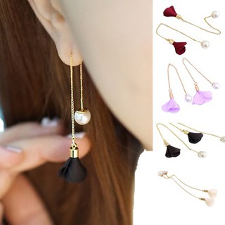 แฟชั่นผู้หญิง Flower Faux ไข่มุกยาว Dangle Eardrop Earelings กระชับ