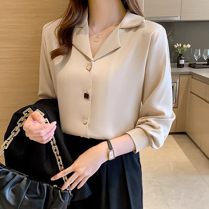 เสื้อเชิ้ตสีขาวผู้หญิงการออกแบบความรู้สึกช่องฤดูใบไม้ผลิเสื้อผ้า2026อารมณ์ใหม่มืออาชีพเสื้อผู้หญิงแขนยาวชีฟองยอดนิย✨✨✨