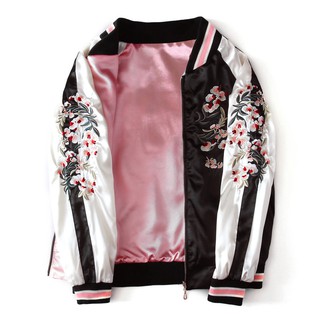 Flower baseball satin yokosuka jacket ใส่ได้สองด้าน