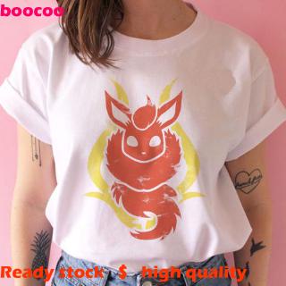 เสื้อลําลองสําหรับสตรีแขนสั้นพิมพ์ลาย Pokemon Oversize