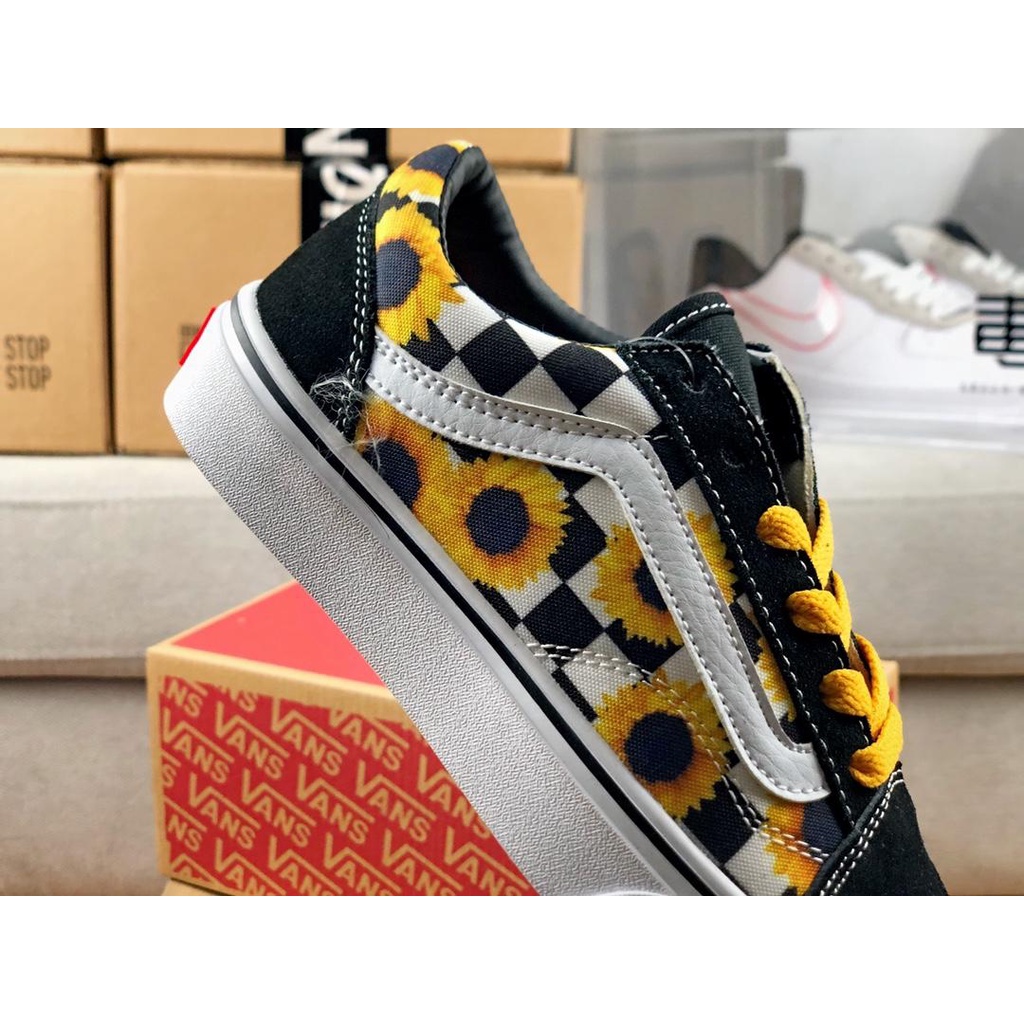 old skool vans with sunflowers