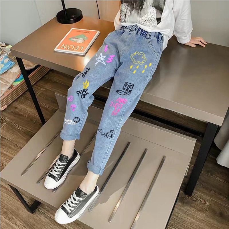 🌟Jeans🌟กางเกงยีนส์เด็กผู้หญิง ใหม่ แฟชั่น กางเกงยีนส์เด็กโต ทรงหลวม สไตล์ต่างประเทศ กางเกงนอก เด็กเท