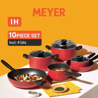 MEYER Bauhaus Induction ชุดเครื่องครัว 10 ชิ้น - กระทะ และหม้อพร้อมฝา Cookware set (14214-TE12)