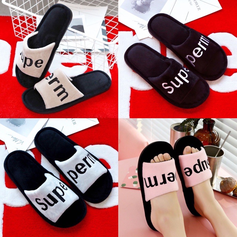 (SH-1-03) รองเท้าผ้าใส่เดินในบ้าน ชายและหญิง กันลื่น ลาย Supe-perm
