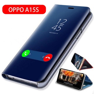 OPPO A15S เคส Flip Electroplate Mirror ฝาหลังเคสโทรศัพท์ OPPOA15S A 15S Casing Stand